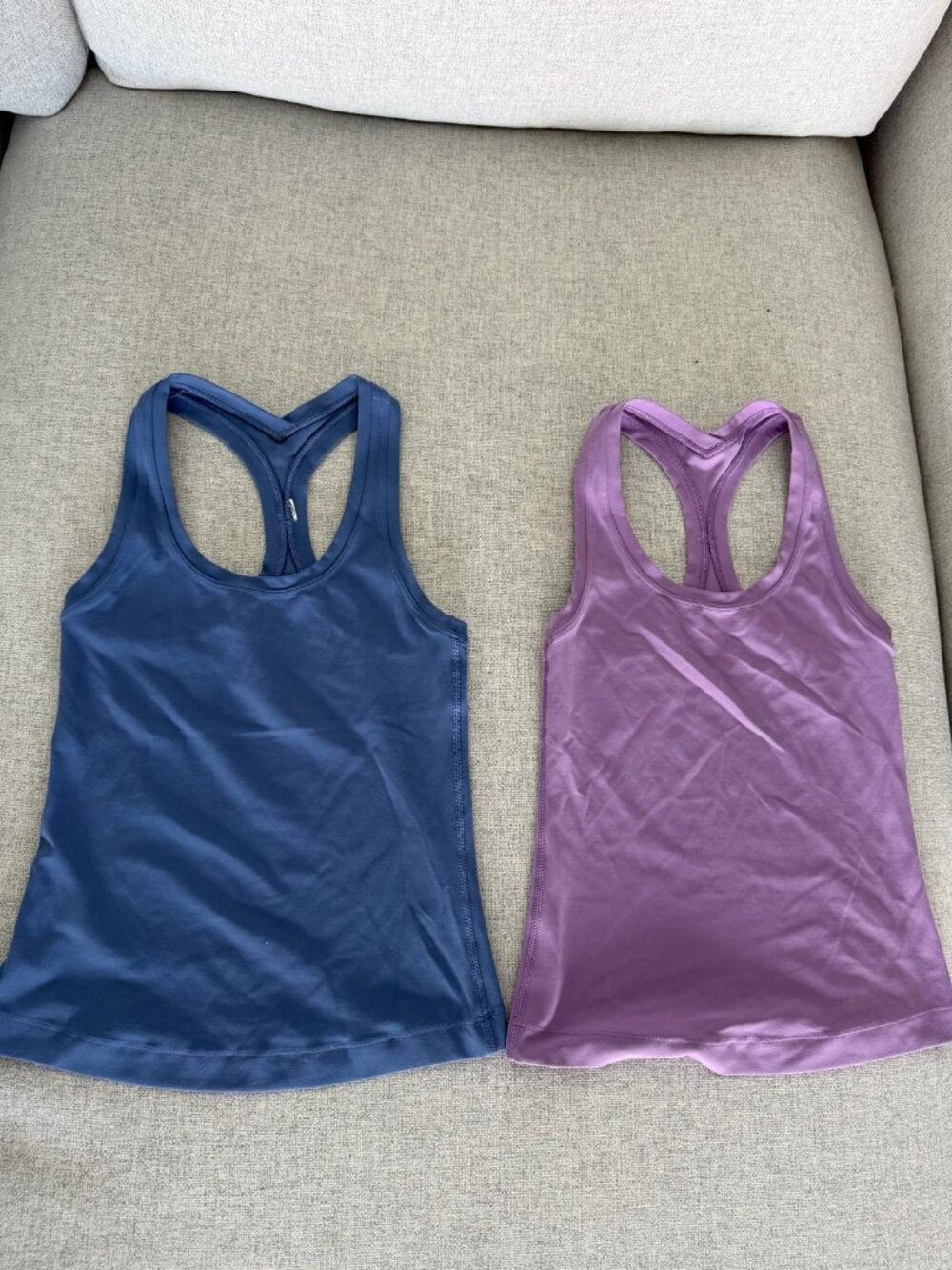 LOT of 2 Lululemon Racerback Workout Tank Tops Steel Blue & Plum Purple Size 0-2